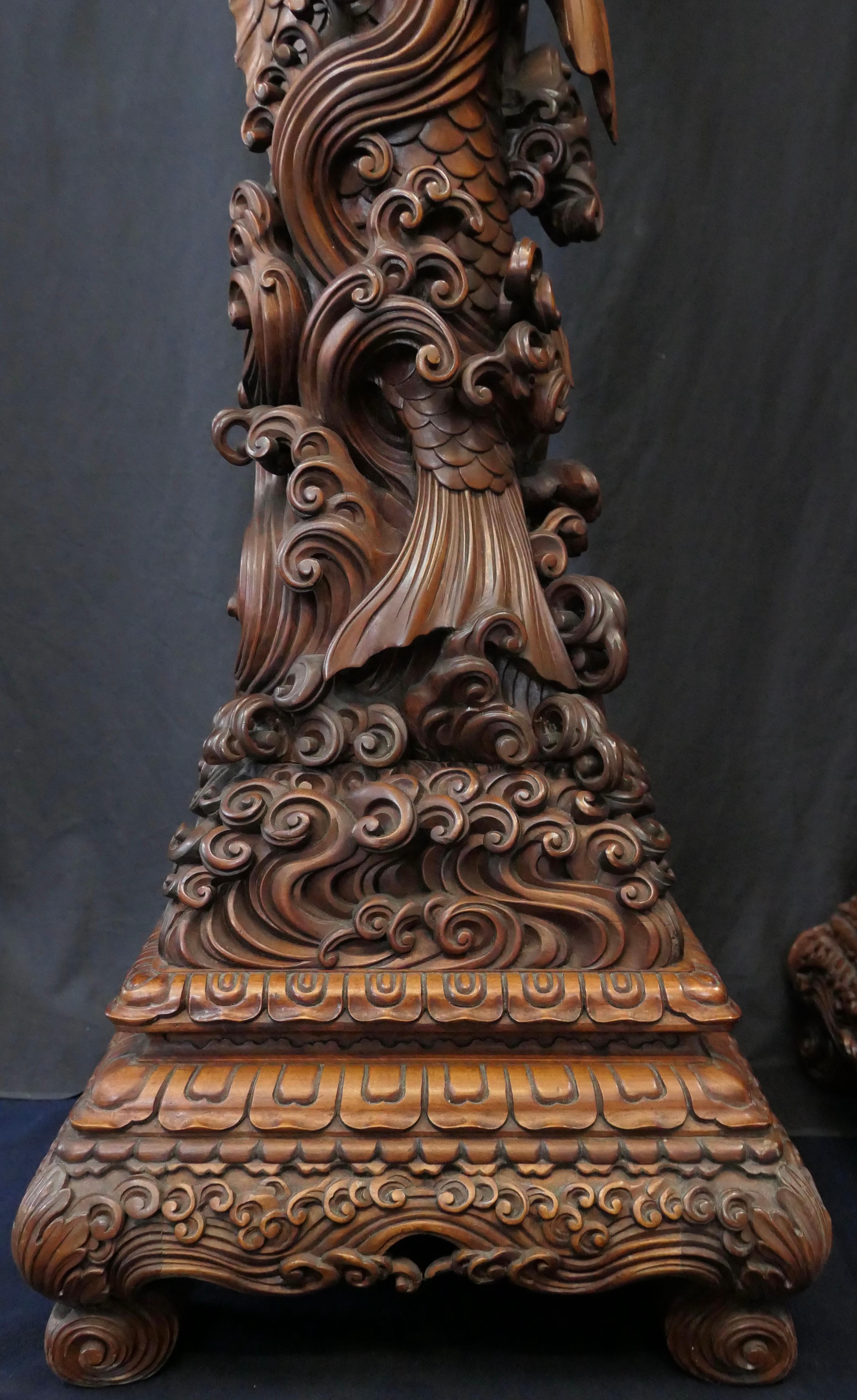 Wonderful Pair of Japanese Large Wood Pedestals For Sale at 1stDibs