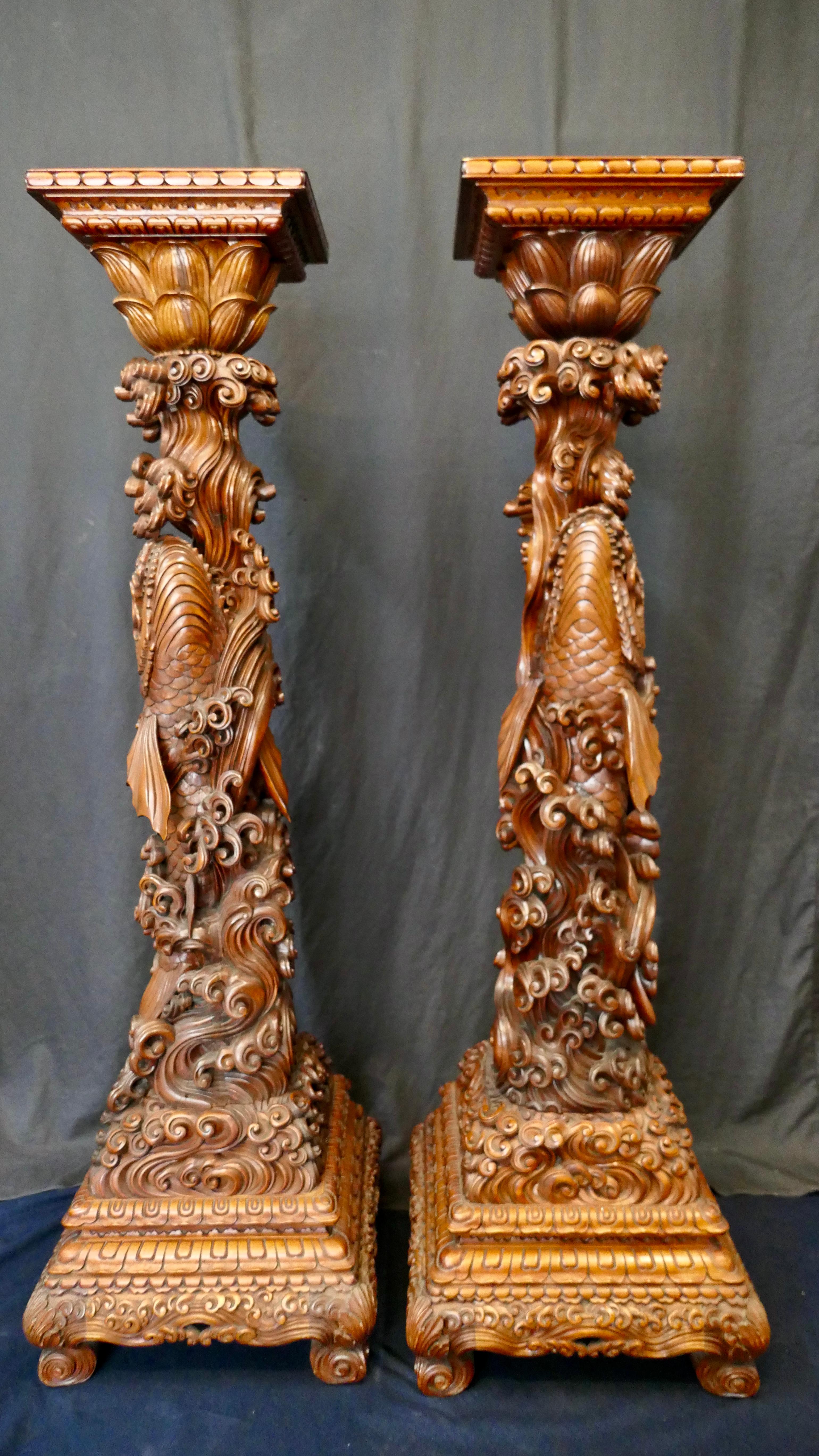 Wonderful Pair of Japanese Large Wood Pedestals 3