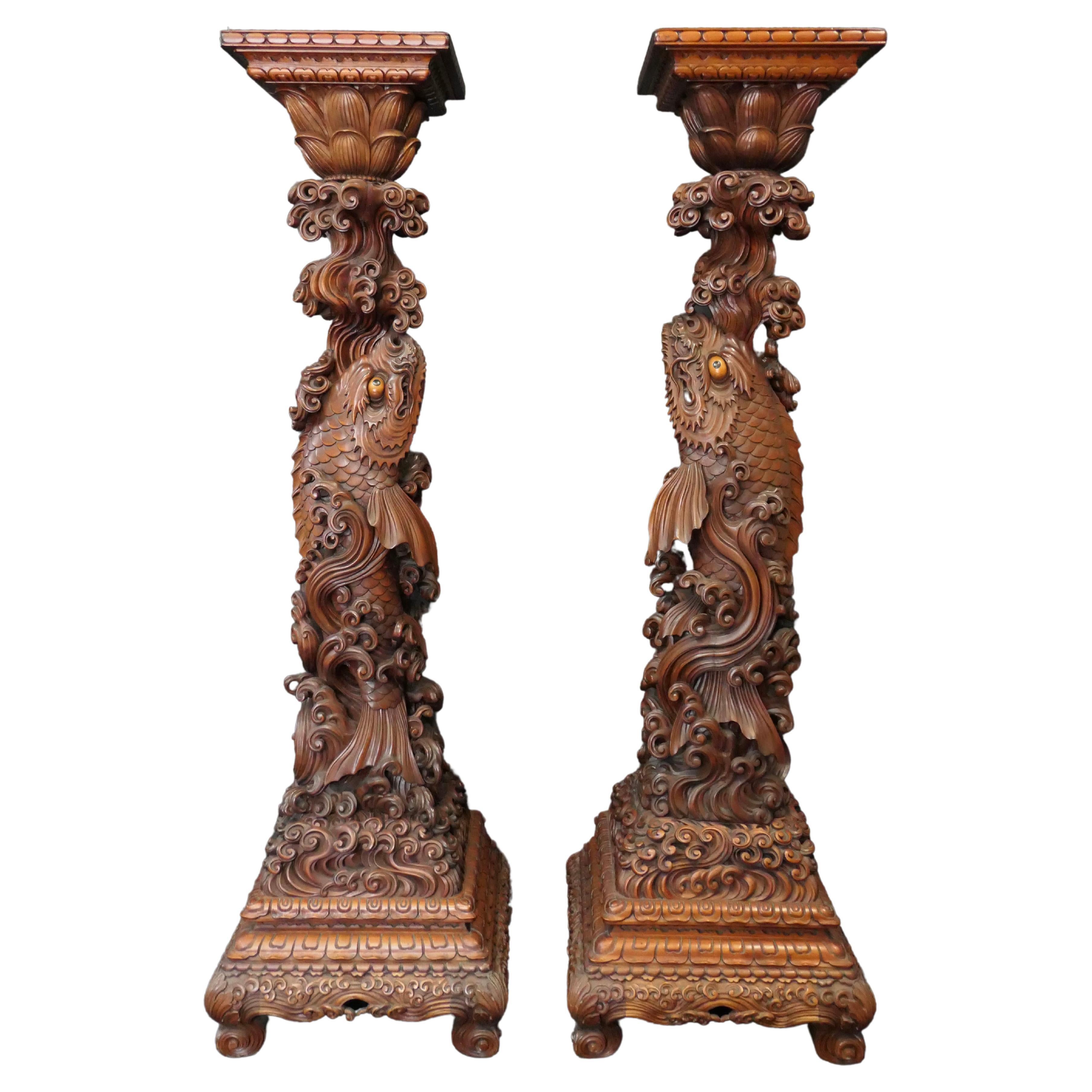 Wonderful Pair of Japanese Large Wood Pedestals