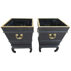 Wonderful Pair of Large Asian Modern Black Lacquered Planter Chinoiserie