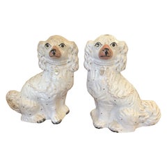 Wonderful Pair Large Staffordshire Porcelain Off White and Terracotta Spaniels
