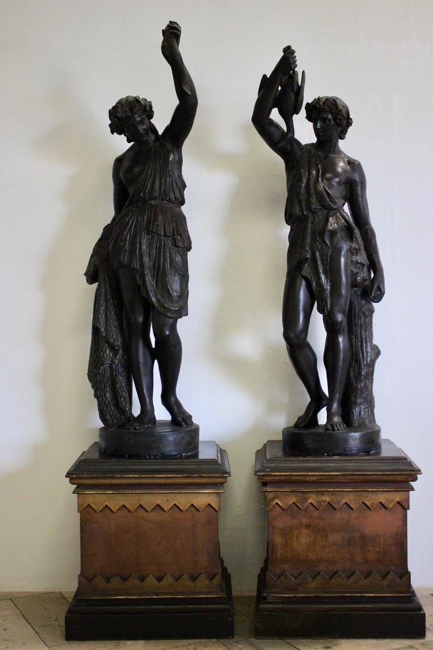 Late 19th Century Faux Bronze Gesso Statues of a Hunter and his Companion, Pair For Sale 1
