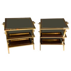 Wonderful Pair of Lorin Marsh Polished Brass and Mirror Three-Tier Side Tables