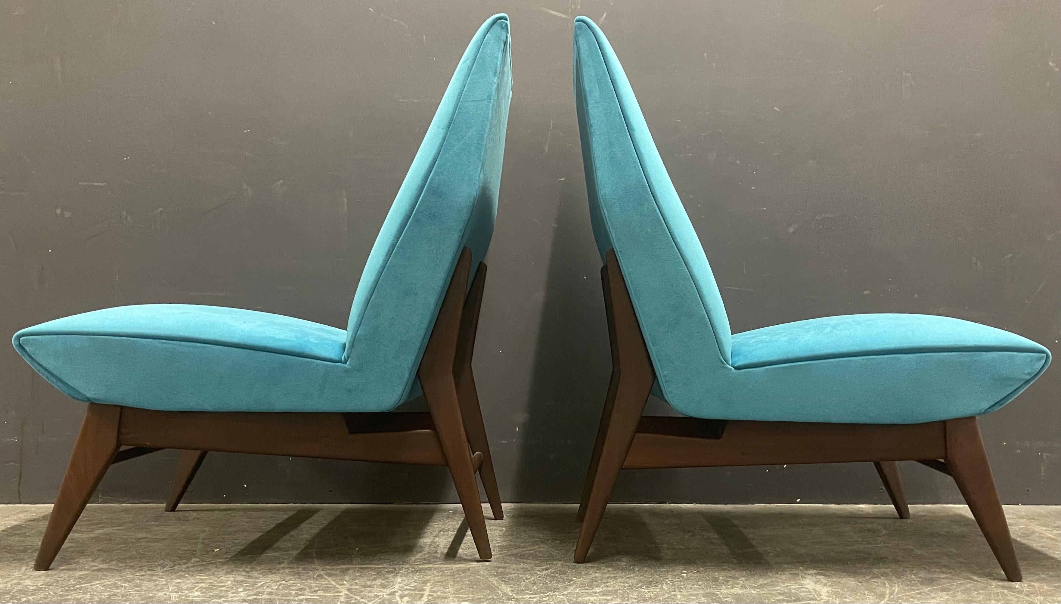Velvet wonderful pair of lounge chairs from brazil For Sale
