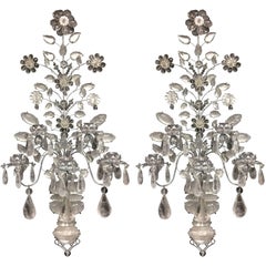 Wonderful Pair of Mid-Century Modern Baguès Rock Crystal Silver Jansen Sconces