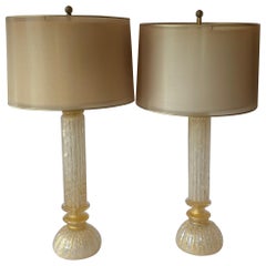 Wonderful Pair of Mid-Century Modern Italian Murano Venetian Gold Flake Lamps