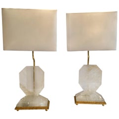 Wonderful Pair of Mid-Century Modern Rock Crystal Gilt Lamps