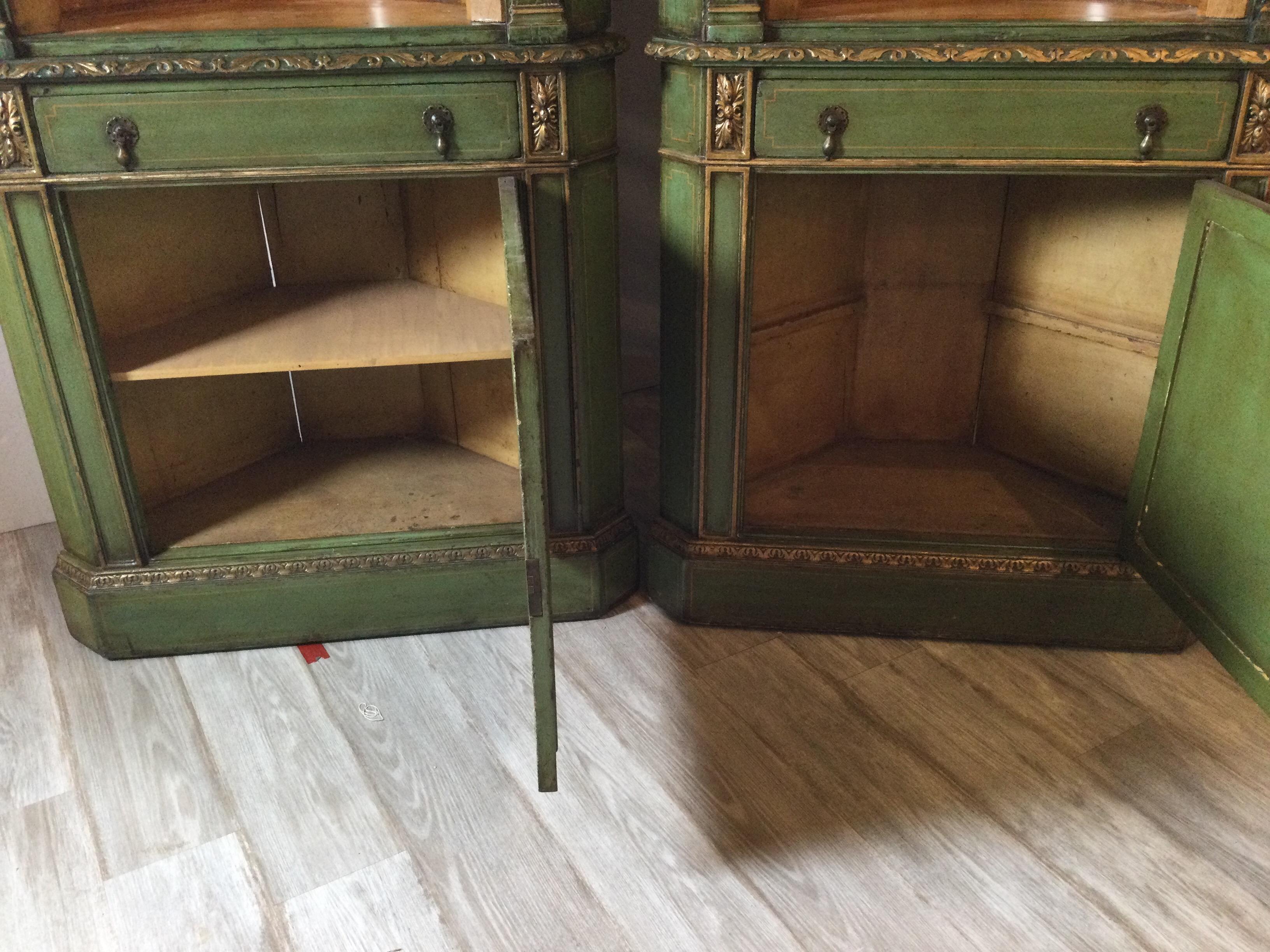 Wonderful Pair of Neo Classical Corner Cabinets w/ Hand Painted Curved Interiors 5