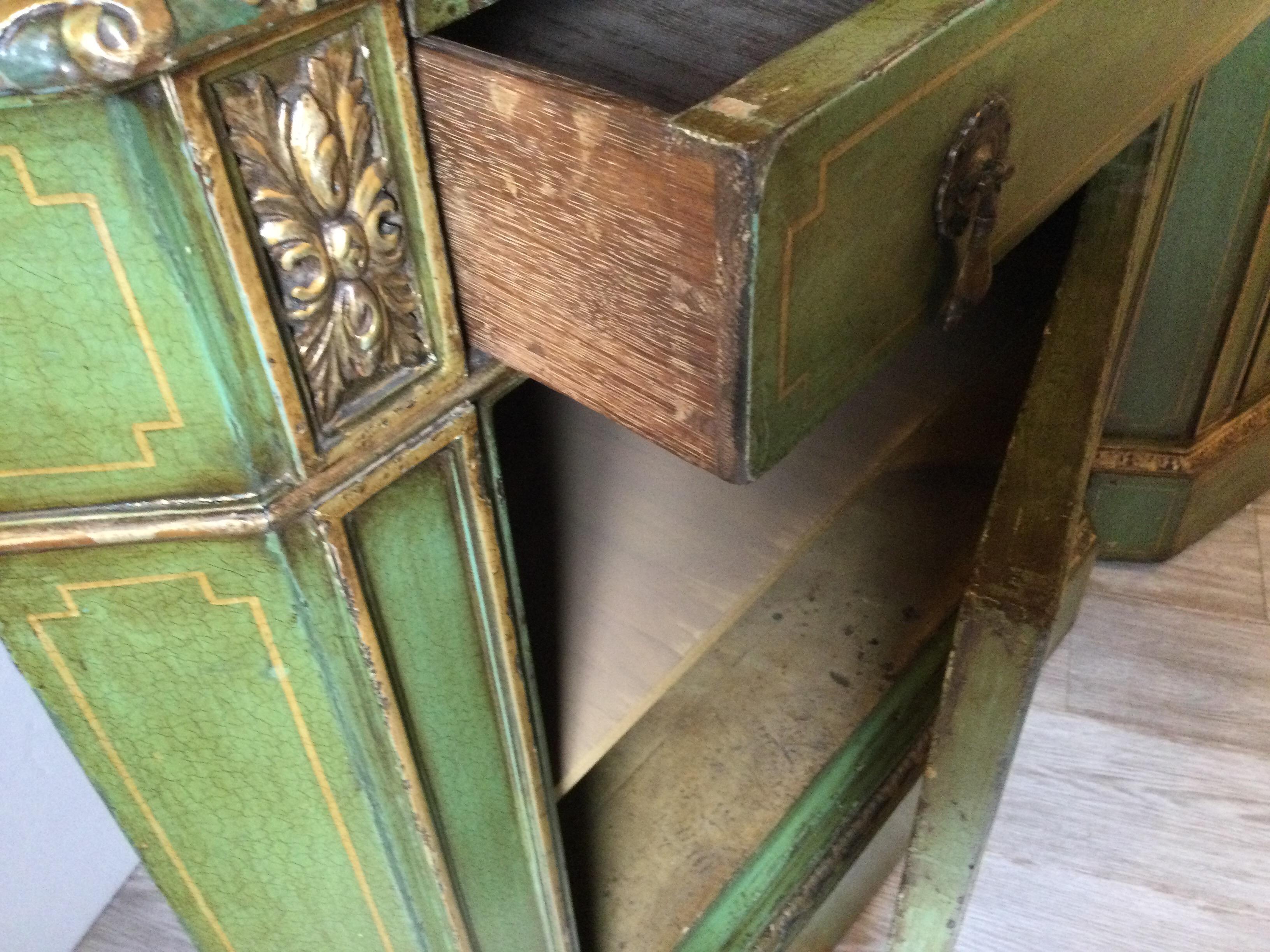 Wood Wonderful Pair of Neo Classical Corner Cabinets w/ Hand Painted Curved Interiors