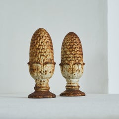 Wonderful Pair of Patinated Cast Iron Pinecone Finials 19th Century