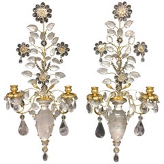 Wonderful Pair of Rock Crystal Baguès Two-Arm Mid-Century Modern Jansen Sconces