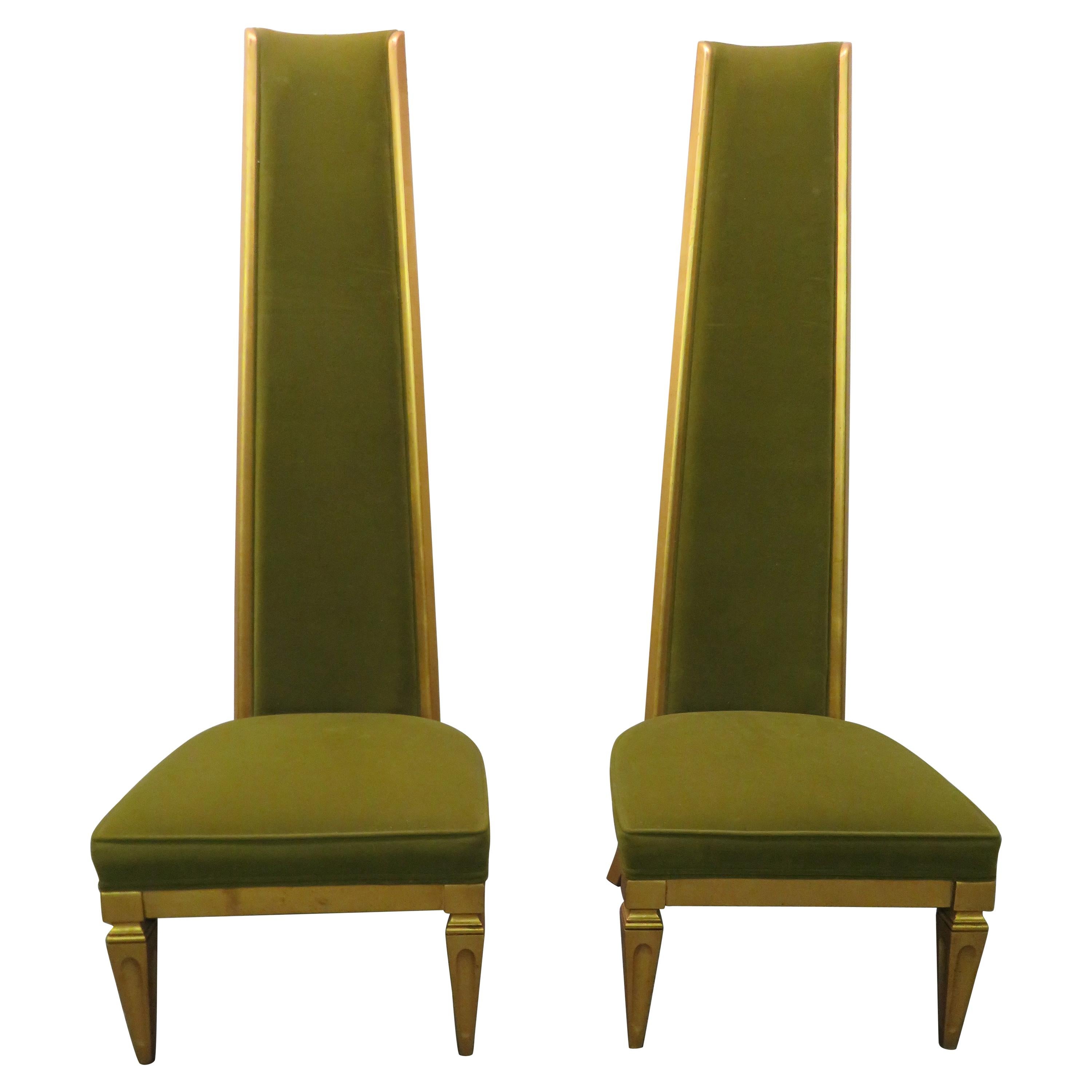 Wonderful Pair of Super Tall Back Slipper Lounge Chairs Hollywood Regency