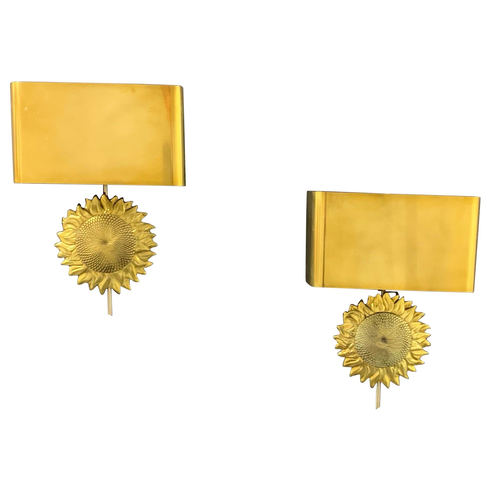 Wonderful Pair of Tournesol Wall Scones by Maison Charles For Sale