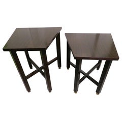 Wonderful Pair of Trapezoidal Walnut Side Table with Brass Sabots by Dunbar