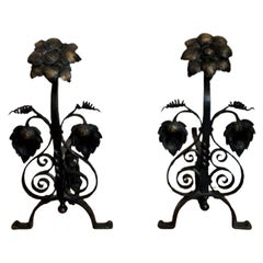 Wonderful pair of unusual antique arts and crafts fire dogs