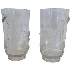 Wonderful Pair of Verlys Art Glass Mandarin Chinoiserie Vases
