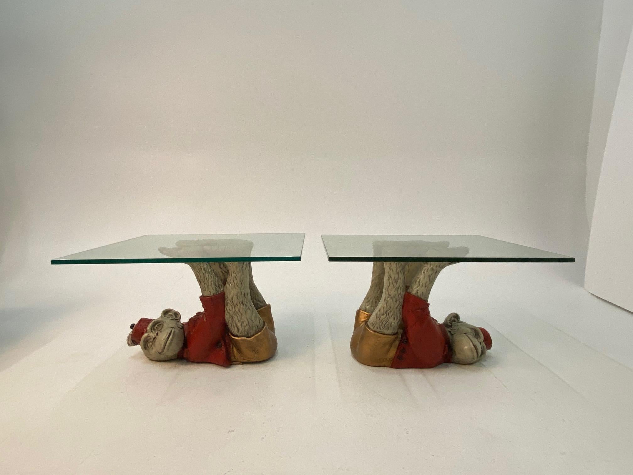 Wonderful Pair of Whimsical Monkey Motife End Tables Coffee Table For Sale 1