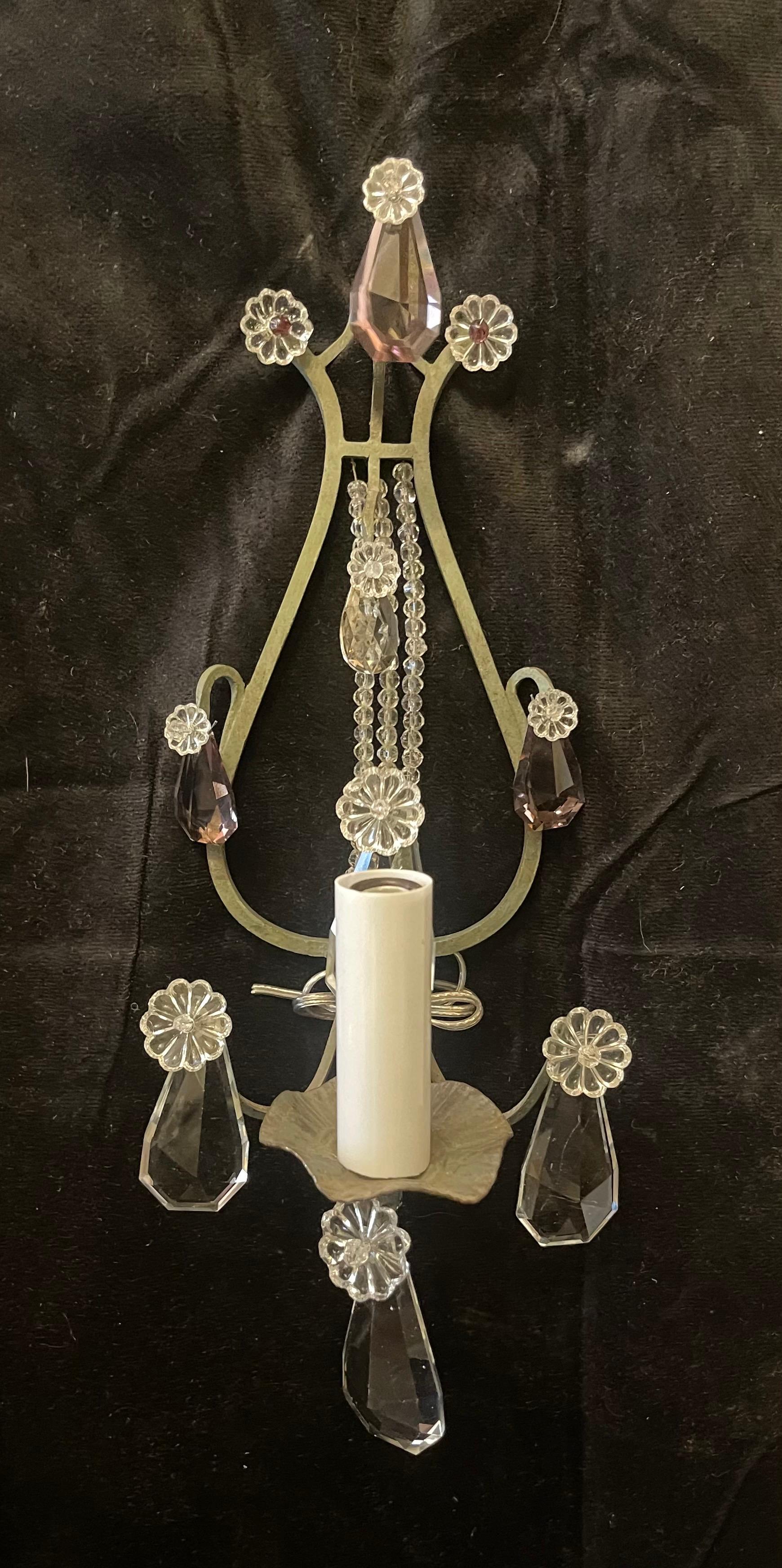Maravillosa Pareja De Candelabros Sencillos Estilo Petite Maison Bagues De Color Verde Musgo Con Forma De Arpa De Cuentas Y Cristales Y Abalorios De Amatista