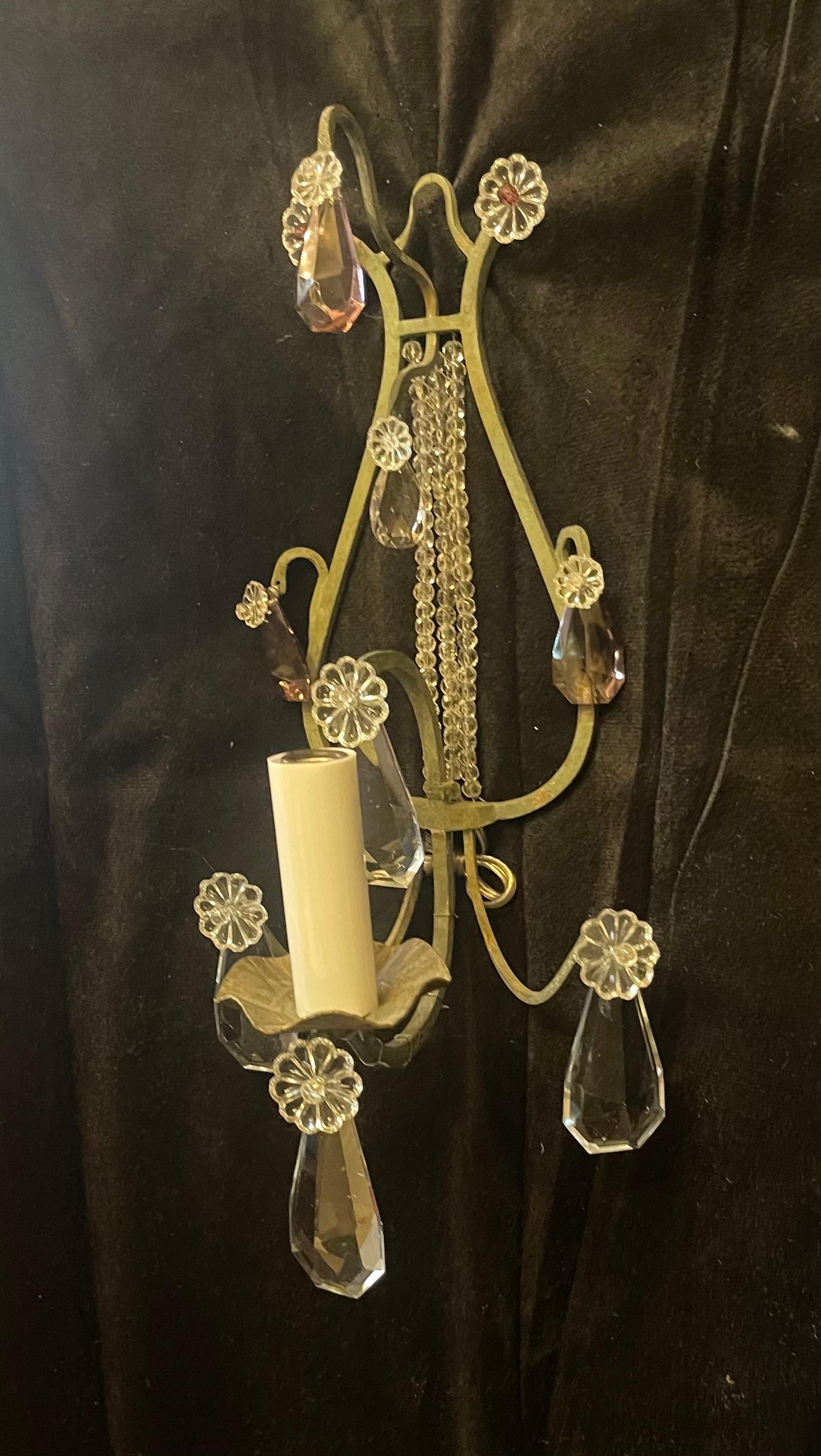 Maravillosa Pareja Petite Maison Bagues Candelabros de Cristal Amatista Arpa de Cuentas Verde Pintado en frío en venta