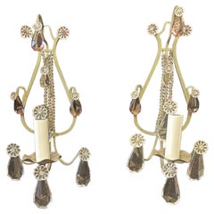 Wonderful Pair Petite Maison Bagues Green Beaded Harp Amethyst Crystal Sconces