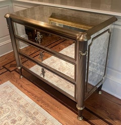 Wonderful Pair Regency Neoclassical Mirrored Ormolu Bronze Cabinets Chests
