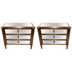 Wonderful Pair Regency Neoclassical Mirrored Ormolu Bronze Cabinets Chests