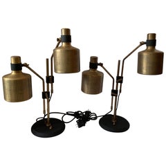 Wonderful Pair of Retro Modern Bert Frank Double Riddle Brass Black Table Lamps