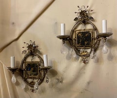 Maravilloso Par Bagues de Cristal de Roca Flor de Cuentas Lámpara de Dos Luces con Espejo Dorado