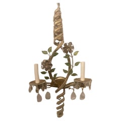 Meravigliosa coppia di cristalli di rocca Bagues con perline e fiori a spirale a due luci in oro