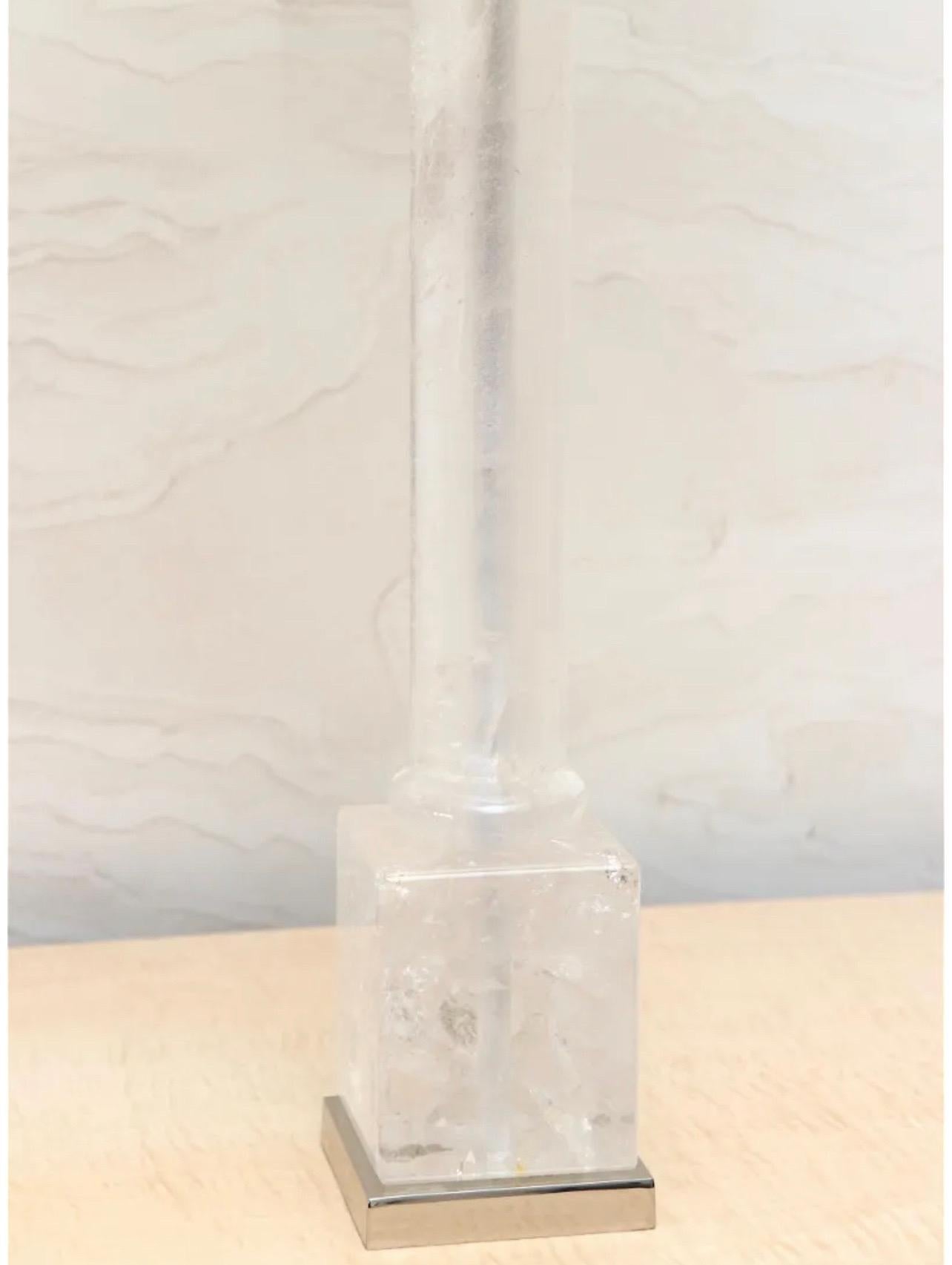 20th Century Wonderful Pair Rock Crystal Column Modern Maison Baguès Polished Nickel Lamps For Sale