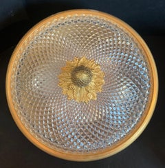 Wonderful Pair Sherle Wagner Knurled Doré Bronze Cut Crystal Flush Mount Fixture
