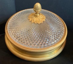 Wonderful Pair Sherle Wagner Knurled Doré Bronze Cut Crystal Flush Mount Fixture