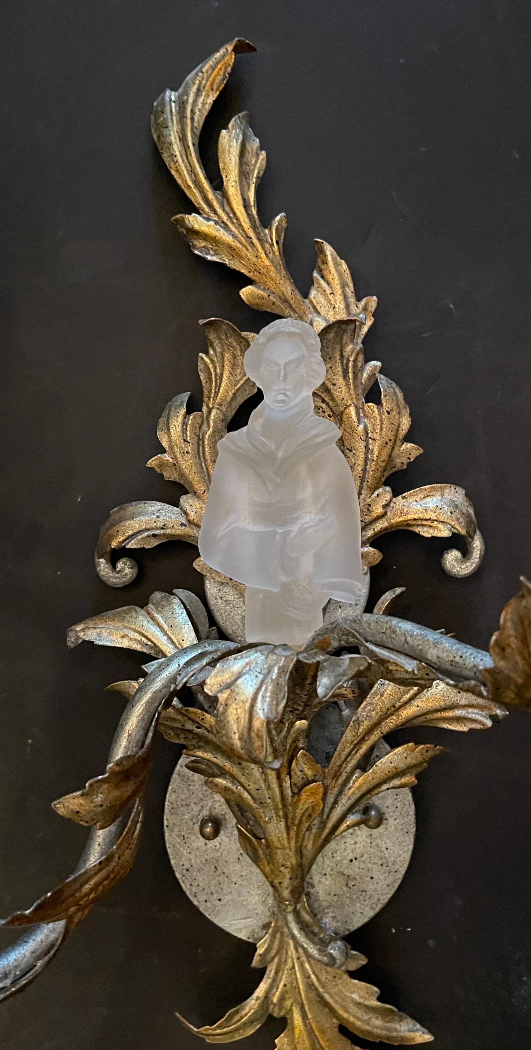Wonderful Pair Sherle Wagner Maison Bagues Chinoiserie Crystal Figurine Sconces In Good Condition In Roslyn, NY