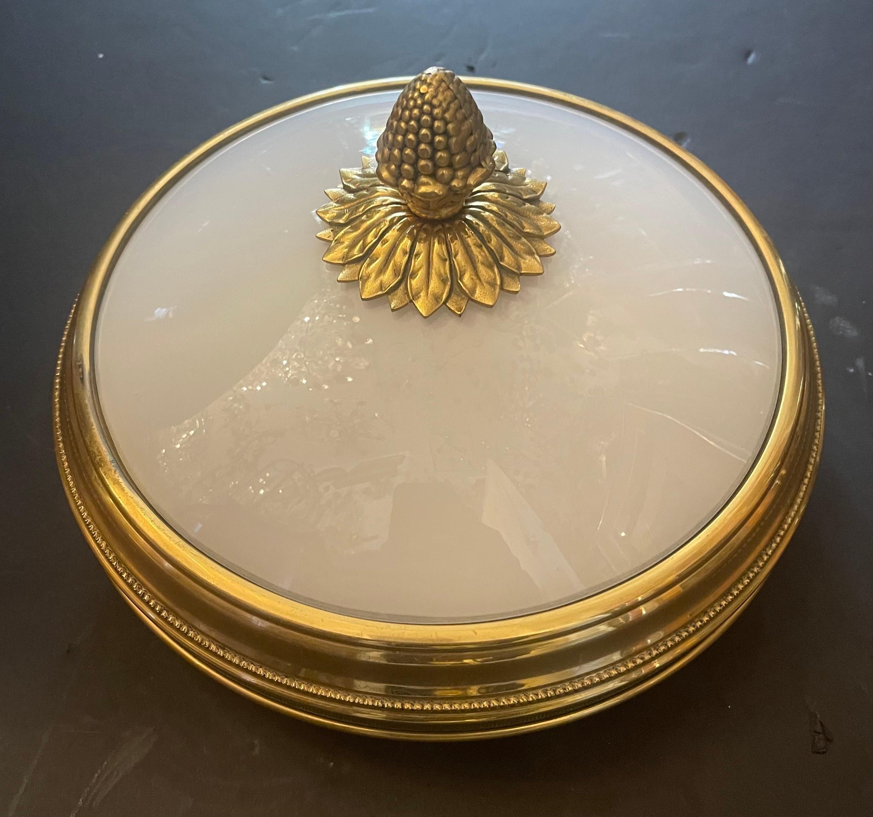 20th Century Wonderful Pair Sherle Wagner Polished Brass Glass Regency Flush Mount Fixtures