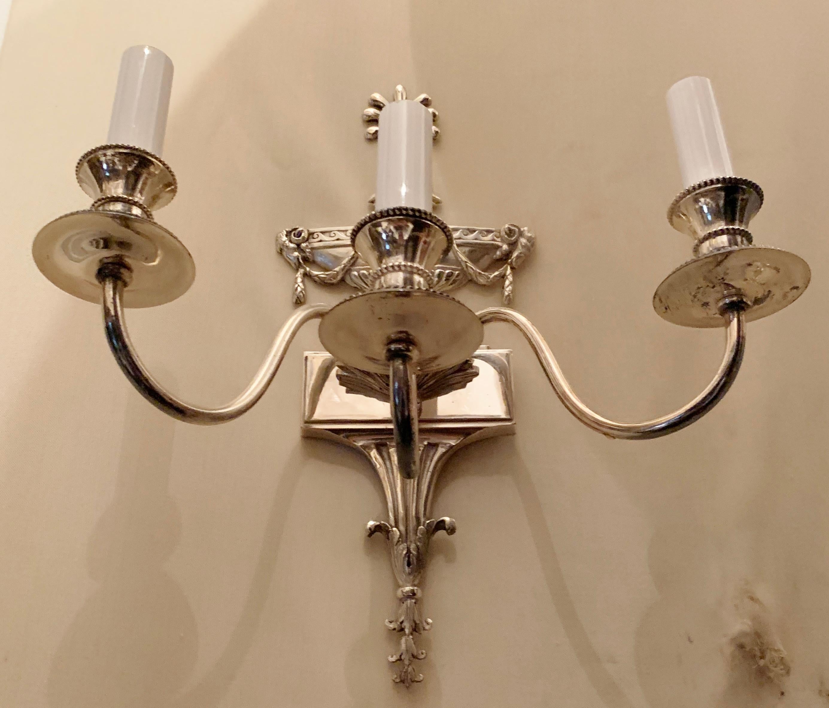 20th Century Pair of Silvered Bronze Nickel Caldwell Baguès Neoclassical Urn Sconces For Sale