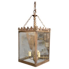 Wonderful Pair Square Neoclassical Regency Louis XVI Bronze Lantern Fixtures