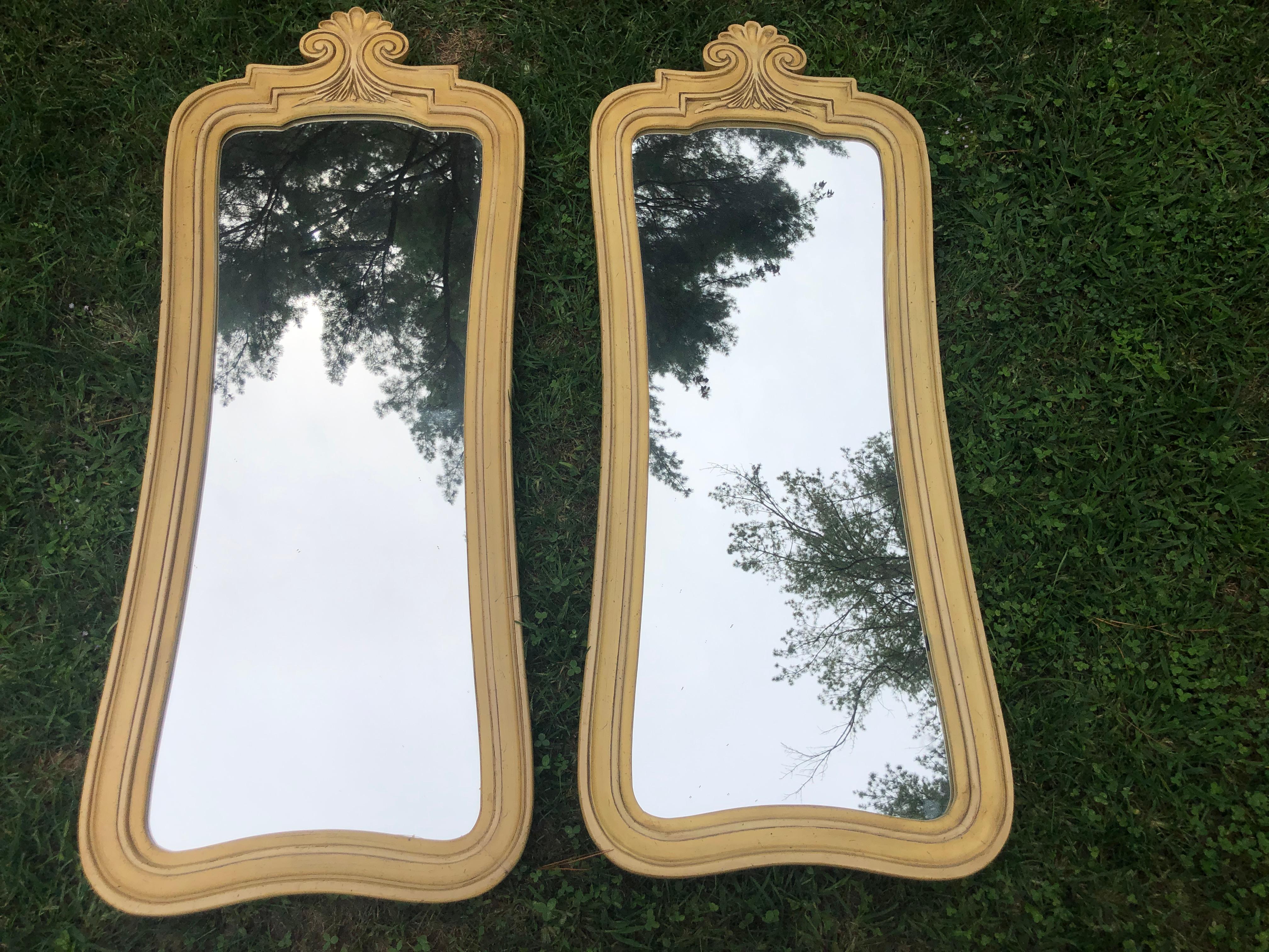 Wood Wonderful Pair Tall French Provincial Wall Mirrors Hollywood Regency For Sale