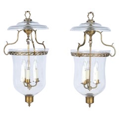 Wonderful Pair Vaughan Bell Jar Glass Brass Pendant Light Lantern Fixtures