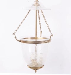 Wonderful Pair Vaughan Brass Etched Glass Hall Bell Jar Lantern Ceiling Fixtures