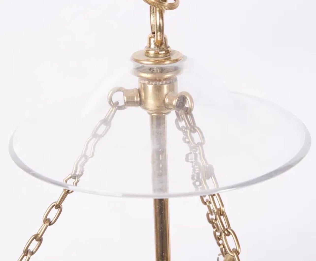 20th Century Wonderful Pair Vaughan Brass Etched Glass Hall Bell Jar Lantern Ceiling Fixtures