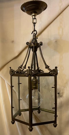 Wonderful Pair Vaughan Bronze Glass Octagonal Lantern Petite Light Fixtures