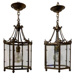 Wonderful Pair Vaughan Bronze Glass Octagonal Lantern Petite Light Fixtures