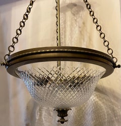 Wonderful Pair Vaughan Bronze Ormolu Cut Crystal Bowl Semi Flushmount Fixtures
