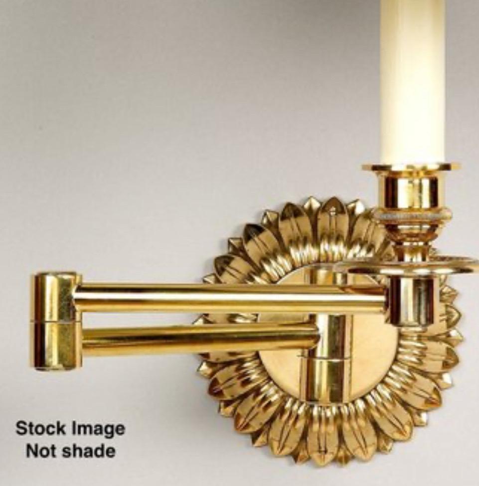 Wonderful Pair Of Chedworth Swing Arm Wall Sconces Lights Are Fabricated From A Base Material Of Solid Cast Brass, Ensuring Peerless Quality And Durability. These Have Never Been Installed, New Old Stock... 
The Circular Brass Back Plate Features