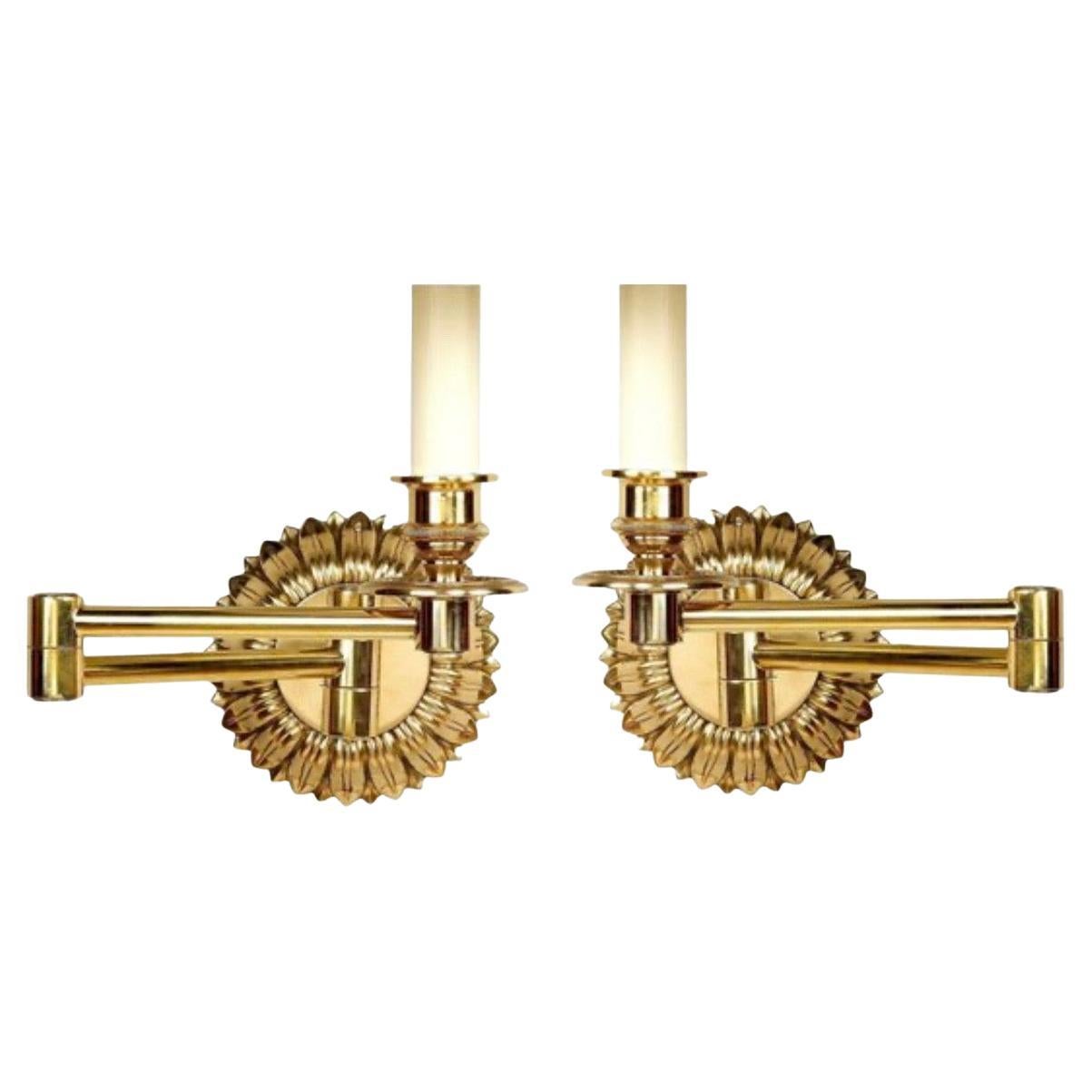 Wonderful Pair Vaughan Chedworth Swing Arm Solid Brass Wall Light Sconces For Sale