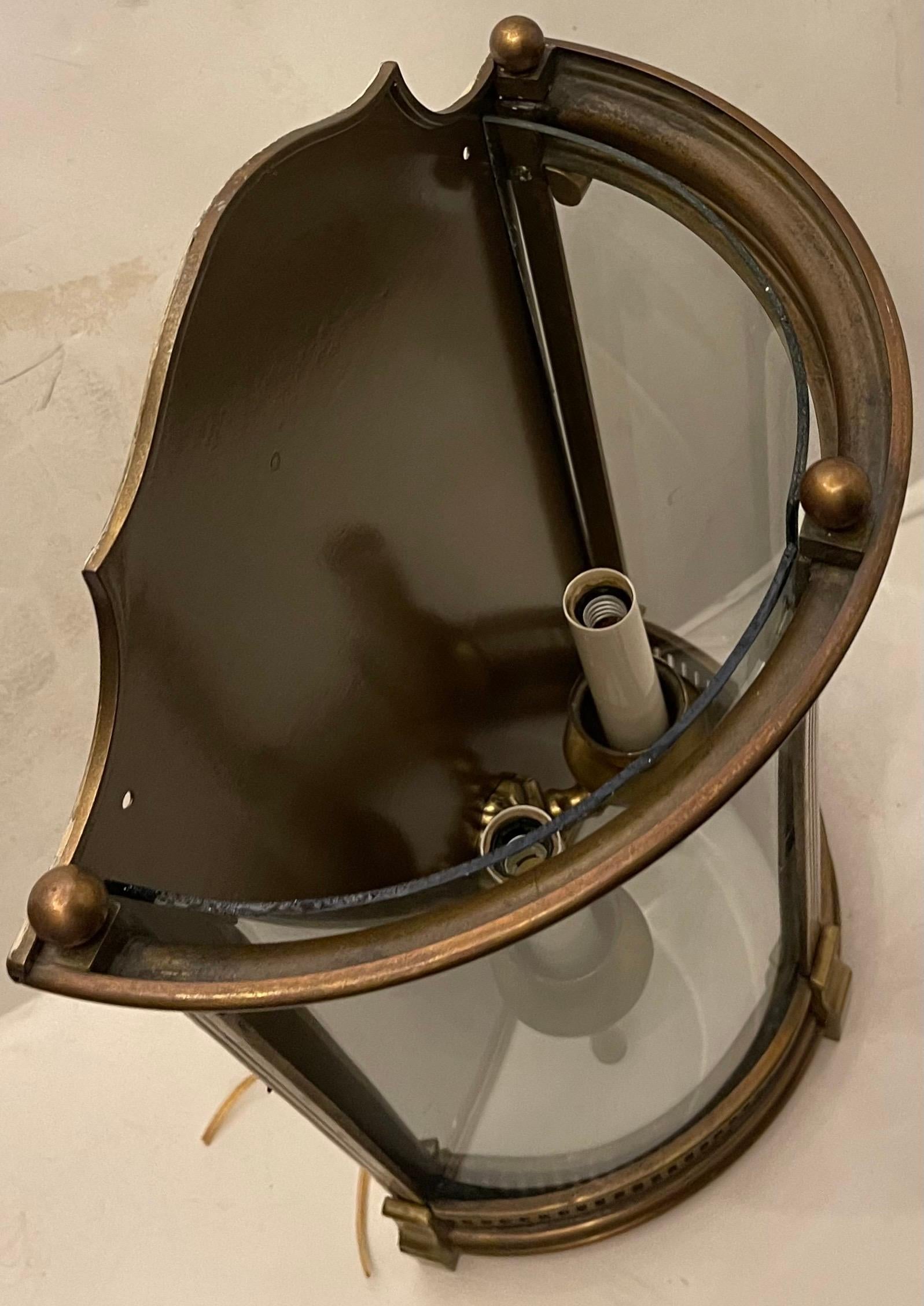 Wonderful Pair Vaughan Large Brass Bronze & Curved Glass Lantern Regency Sconces For Sale 1