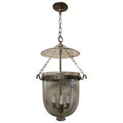 Wonderful Pair Vaughan Nichel Glass Flower Bell Jar 3-Light Lantern Fixtures