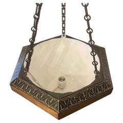 Art Deco Pair Venetian Tole Hand Painted Flush Mount Ceiling Fixtures Pendents