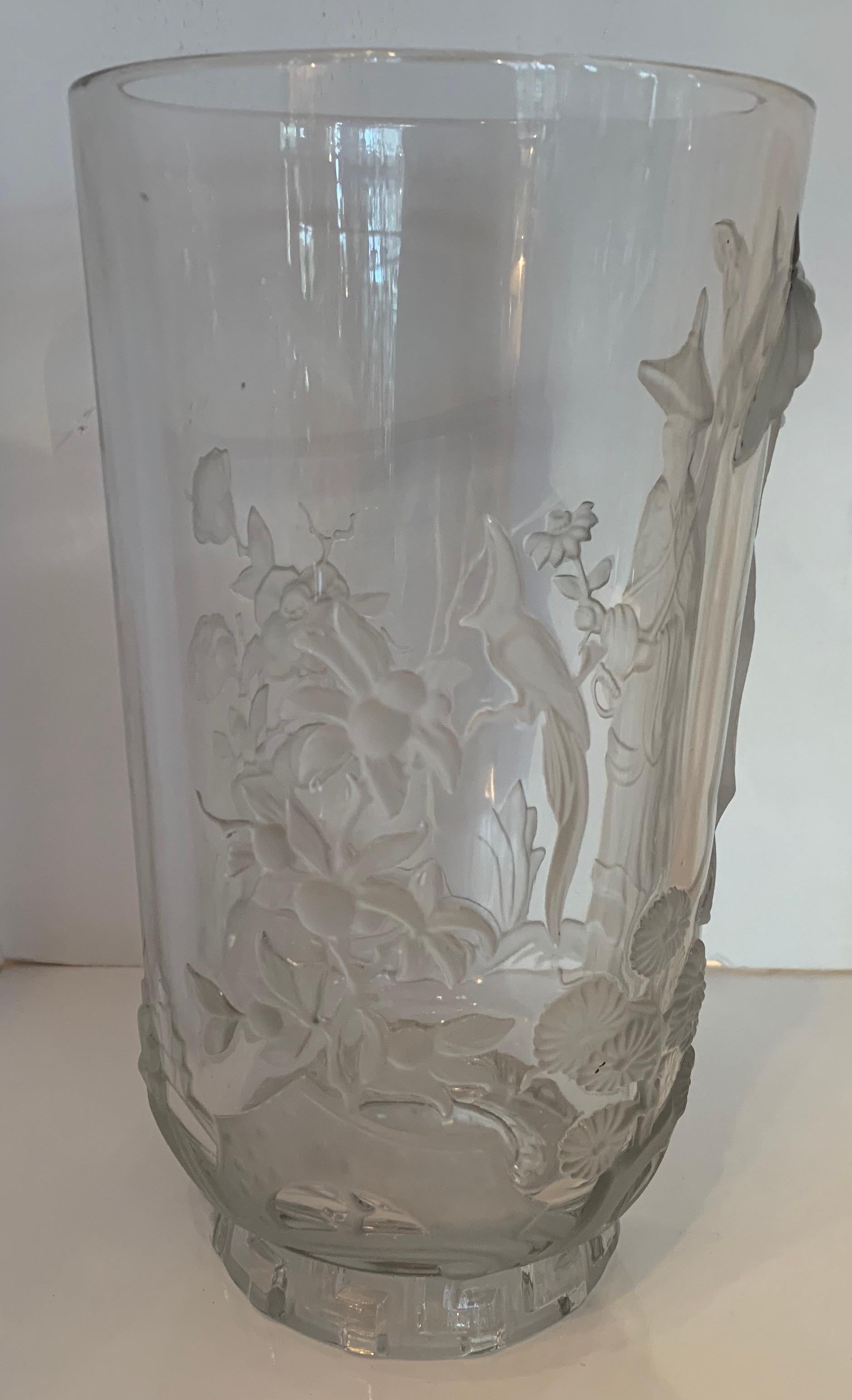 Wonderful Pair of Verlys Art Glass Mandarin Chinoiserie Vases In Good Condition In Roslyn, NY