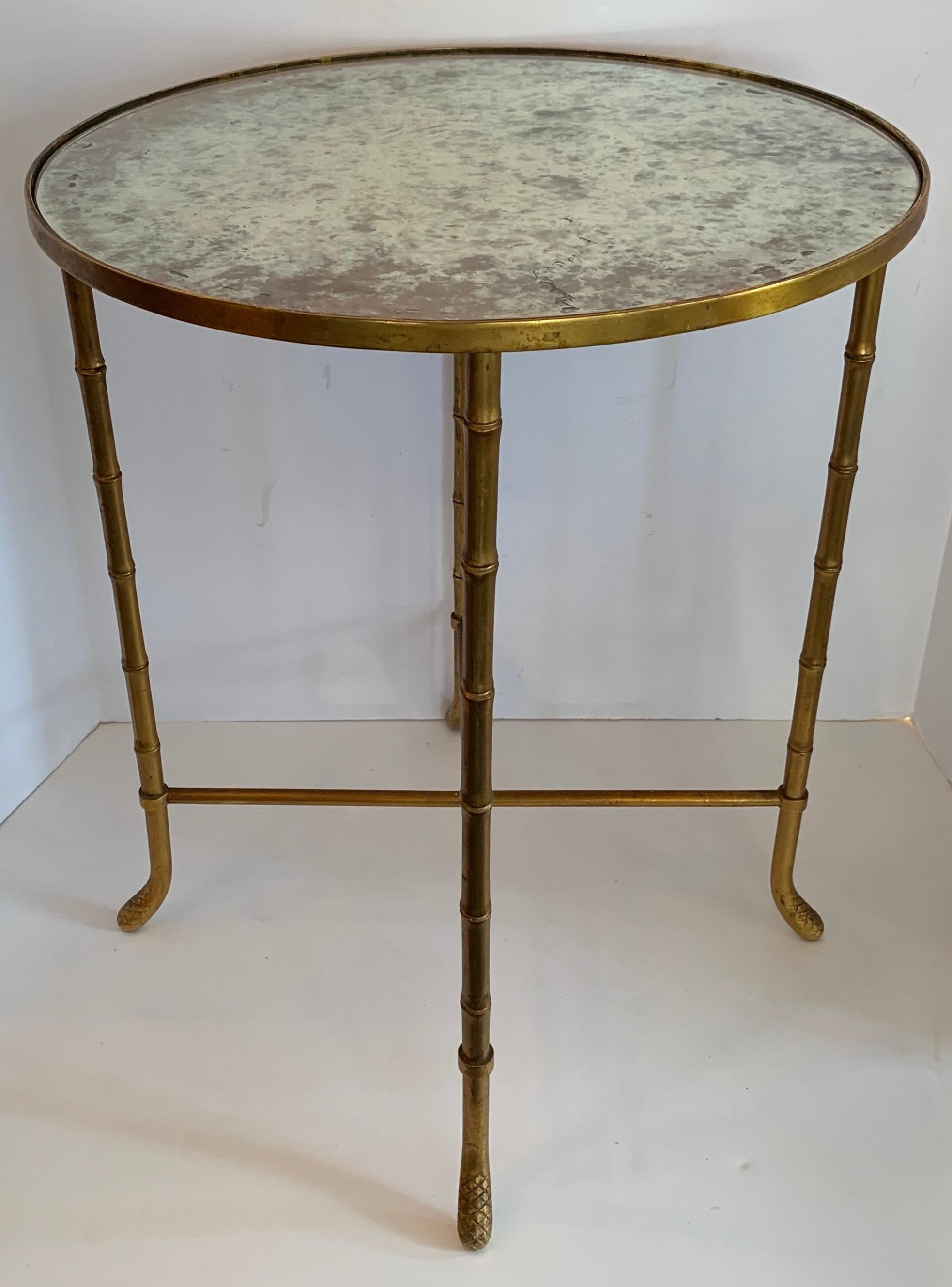 Mid-Century Modern Wonderful Pair Vintage Bagues Mirrored Top Gold Gilt Brass Bamboo Side Tables